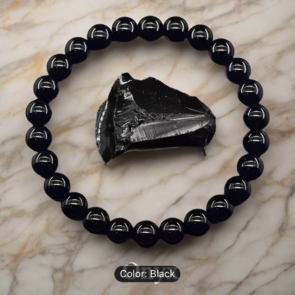 Black Onyx stone beads bracelet.