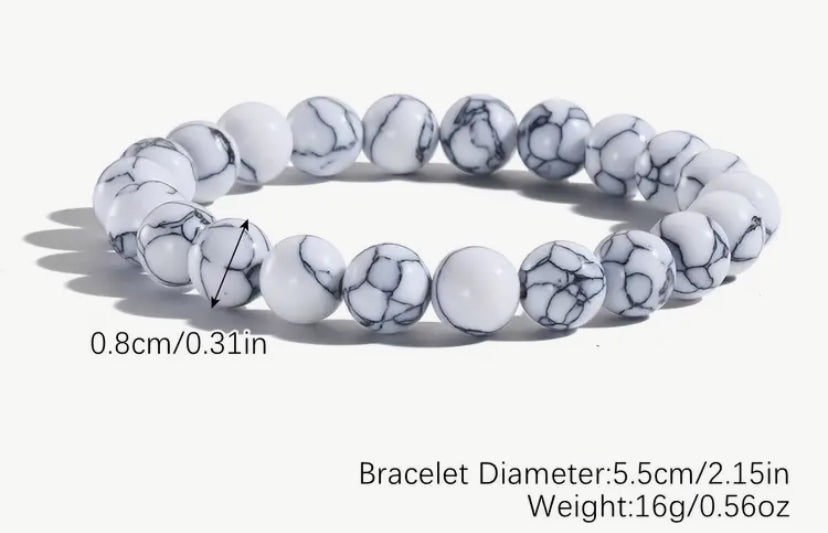 White Howlite stone beads bracelet.